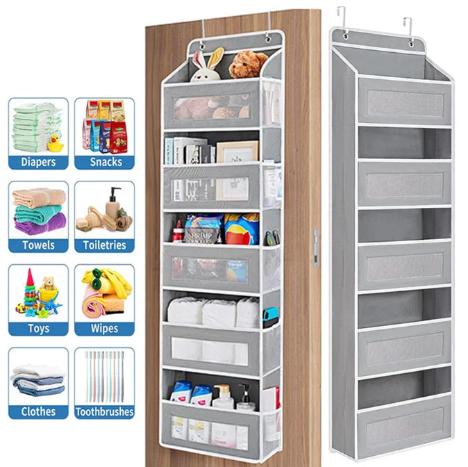 5-Shelf Over-Door Hanging Organizer — Anti-Tilt, 44 lb Capacity, Mesh Pockets