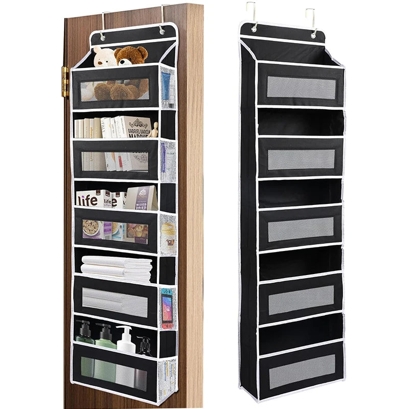 5-Shelf Over-Door Hanging Organizer — Anti-Tilt, 44 lb Capacity, Mesh Pockets
