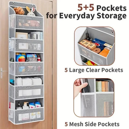 5-Shelf Over-Door Hanging Organizer — Anti-Tilt, 44 lb Capacity, Mesh Pockets