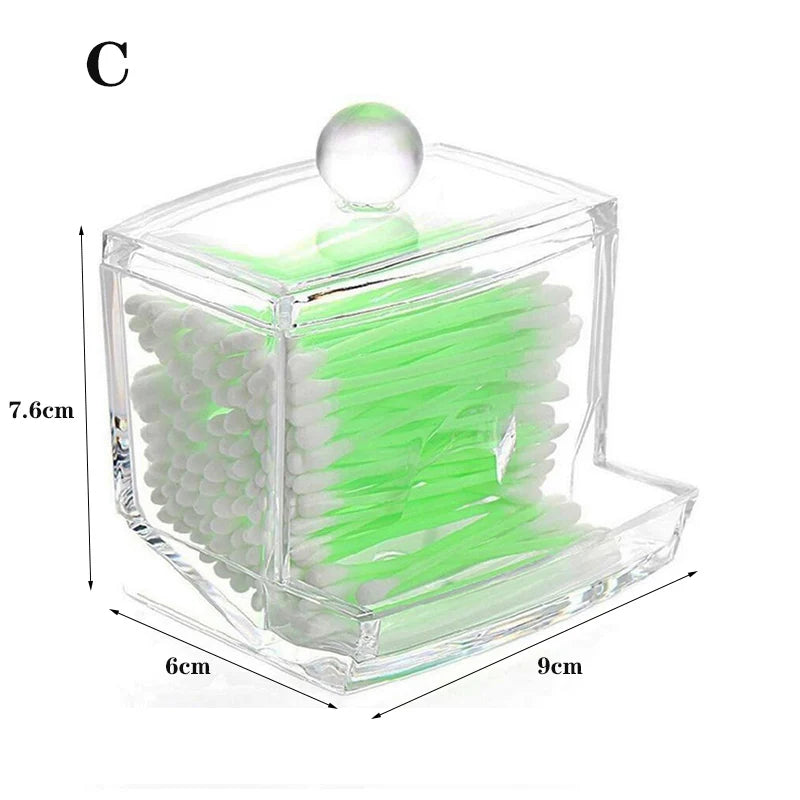 Clear Plastic Makeup Organizer Box with Lid — Cotton Swab & Pad Holder