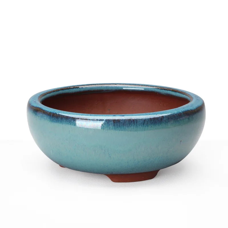 Chinese Style Bonsai Pot – Breathable Glazed Stoneware Planter with Drainage