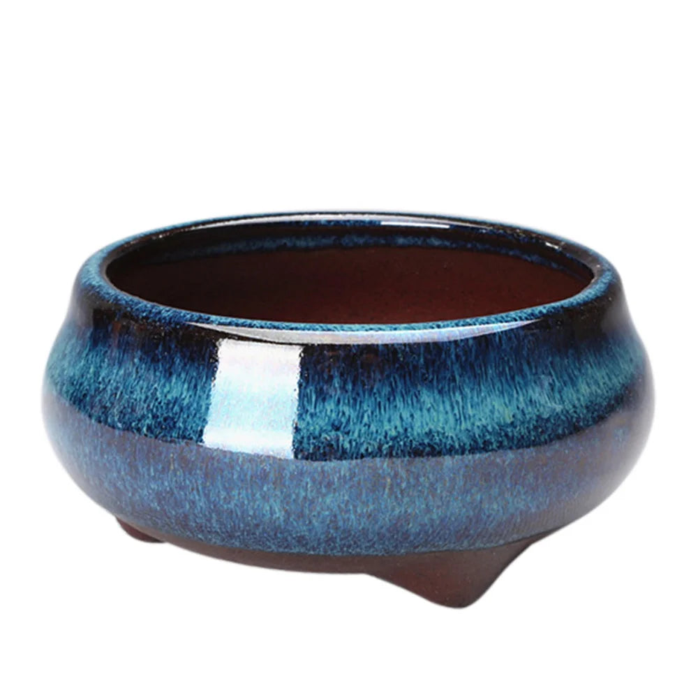 Chinese Style Bonsai Pot – Breathable Glazed Stoneware Planter with Drainage