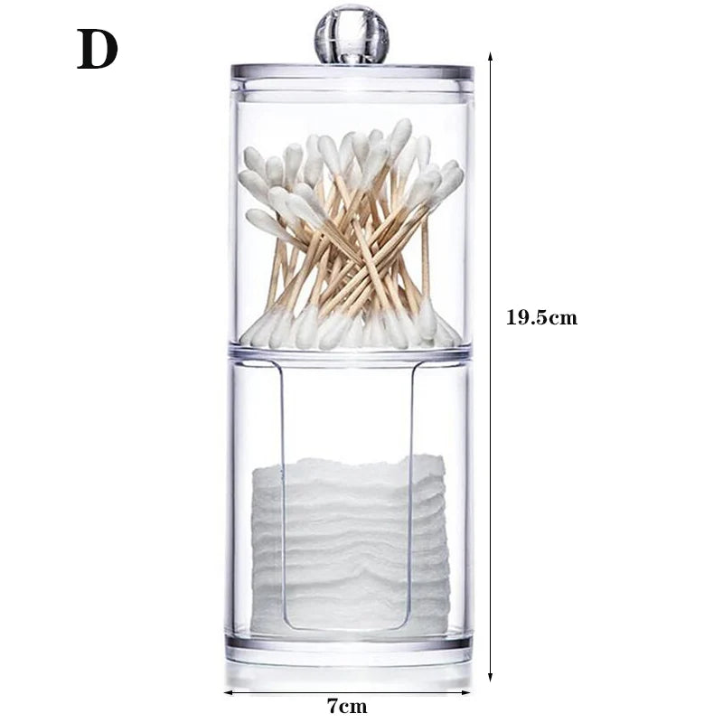 Clear Plastic Makeup Organizer Box with Lid — Cotton Swab & Pad Holder