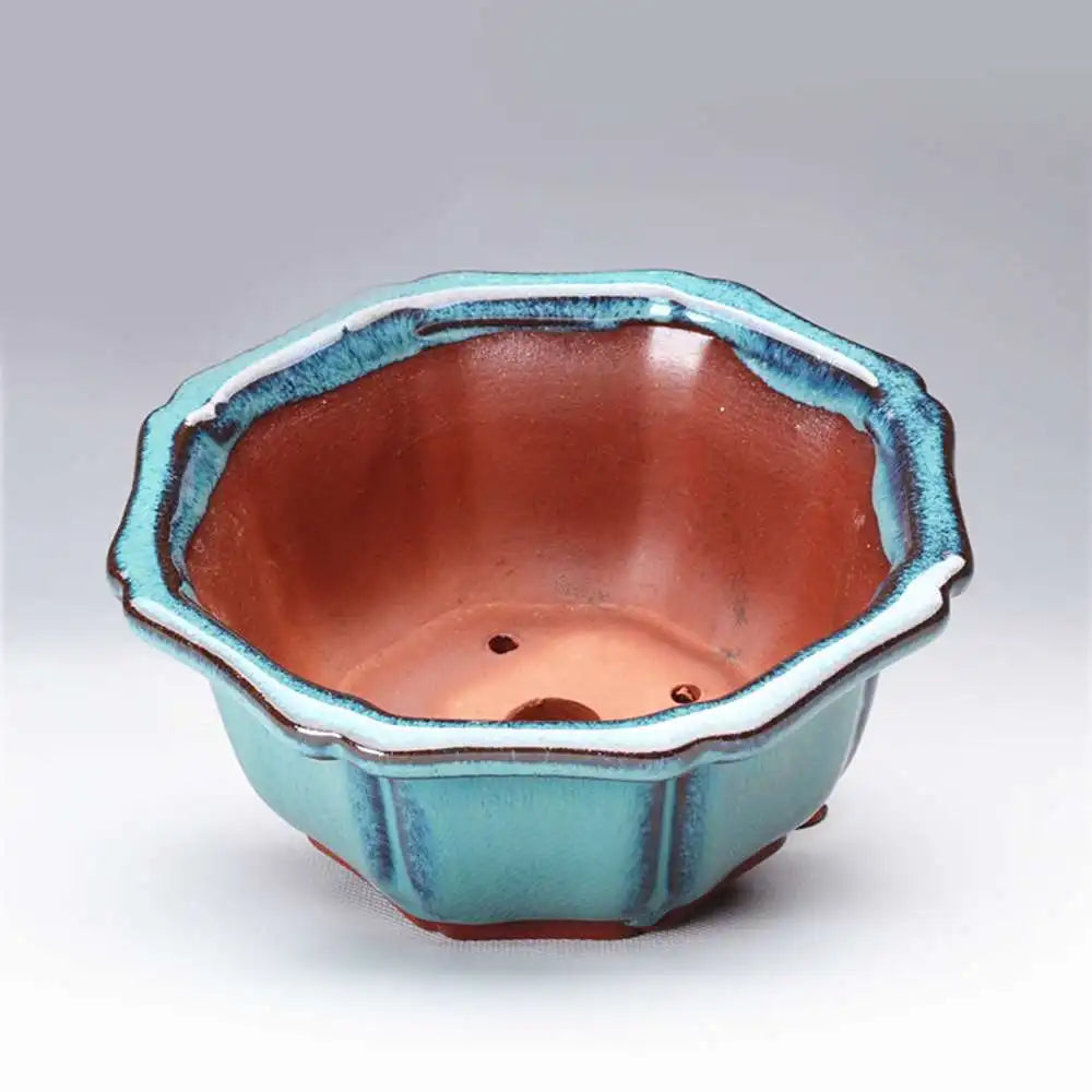 Chinese Style Bonsai Pot – Breathable Glazed Stoneware Planter with Drainage