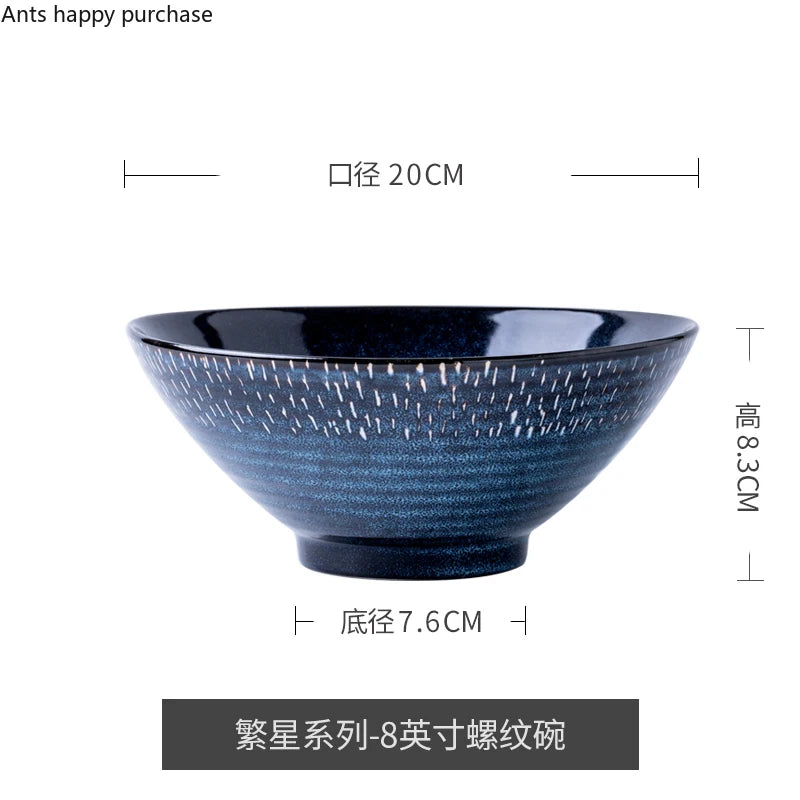 Blue Ceramic Noodle & Salad Bowl — Decorative Tableware