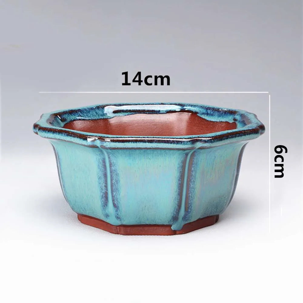 Chinese Style Bonsai Pot – Breathable Glazed Stoneware Planter with Drainage