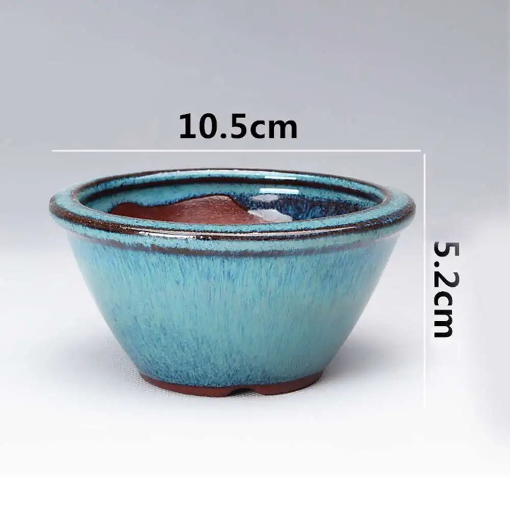 Chinese Style Bonsai Pot – Breathable Glazed Stoneware Planter with Drainage