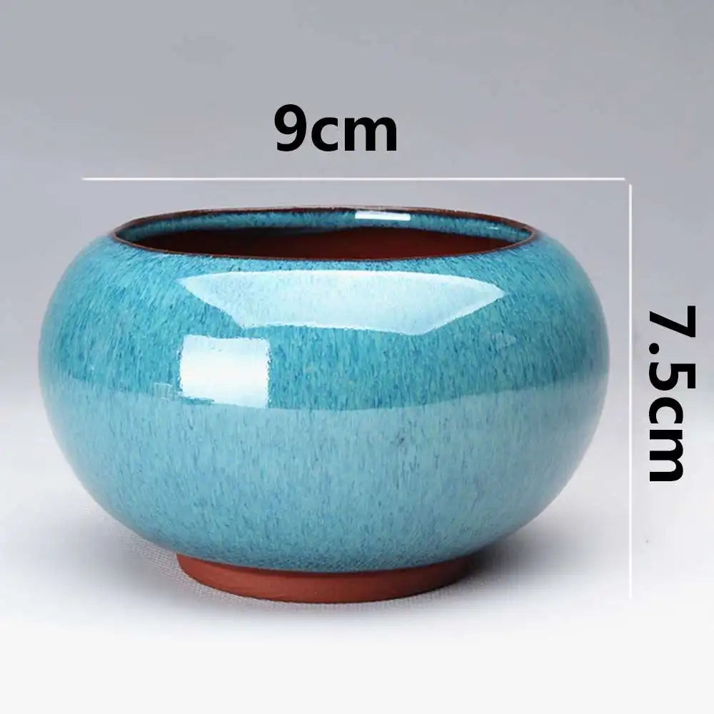Chinese Style Bonsai Pot – Breathable Glazed Stoneware Planter with Drainage
