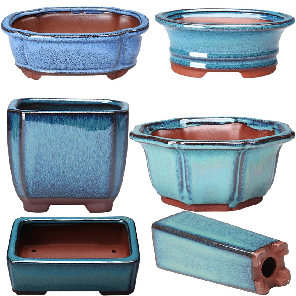 Chinese Style Bonsai Pot – Breathable Glazed Stoneware Planter with Drainage