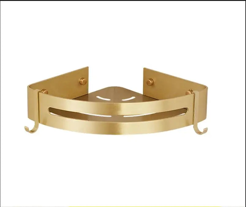 Triple-Tier Brushed Gold Aluminum Corner Shelf — Wall-Mounted Shower Organizer