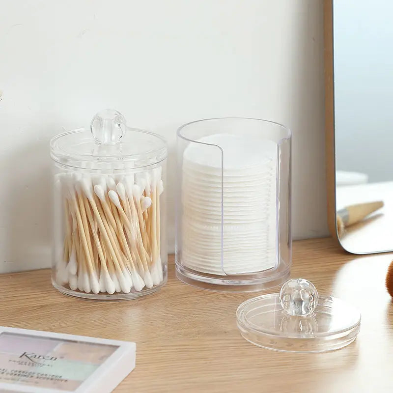 Clear Plastic Makeup Organizer Box with Lid — Cotton Swab & Pad Holder