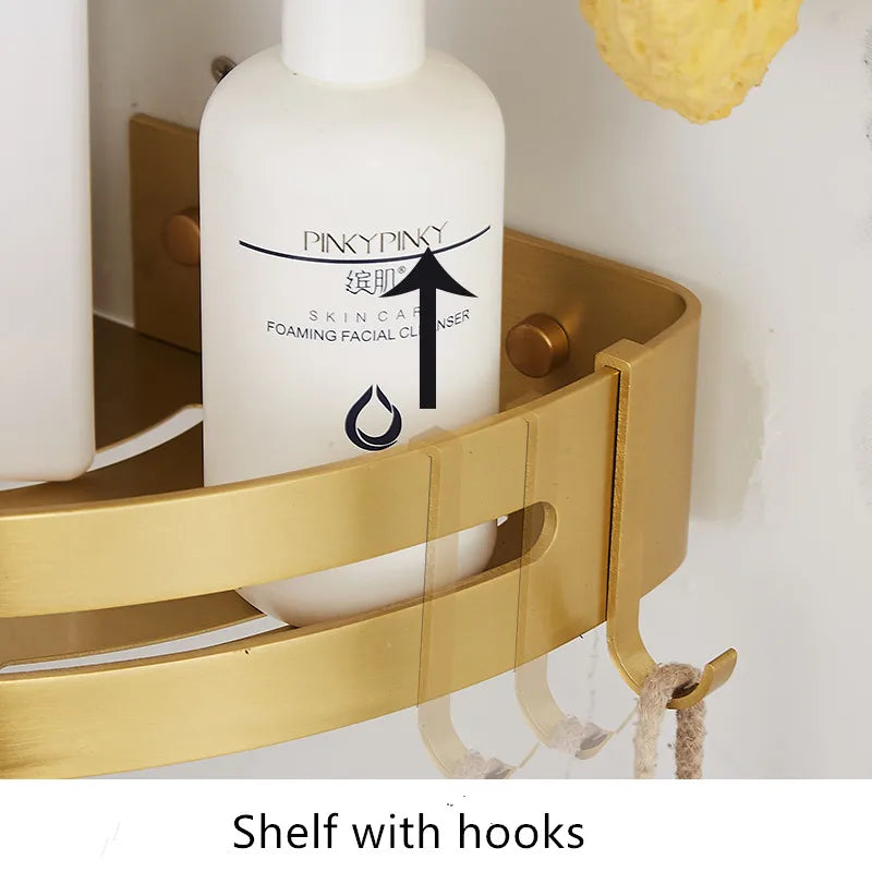 Triple-Tier Brushed Gold Aluminum Corner Shelf — Wall-Mounted Shower Organizer