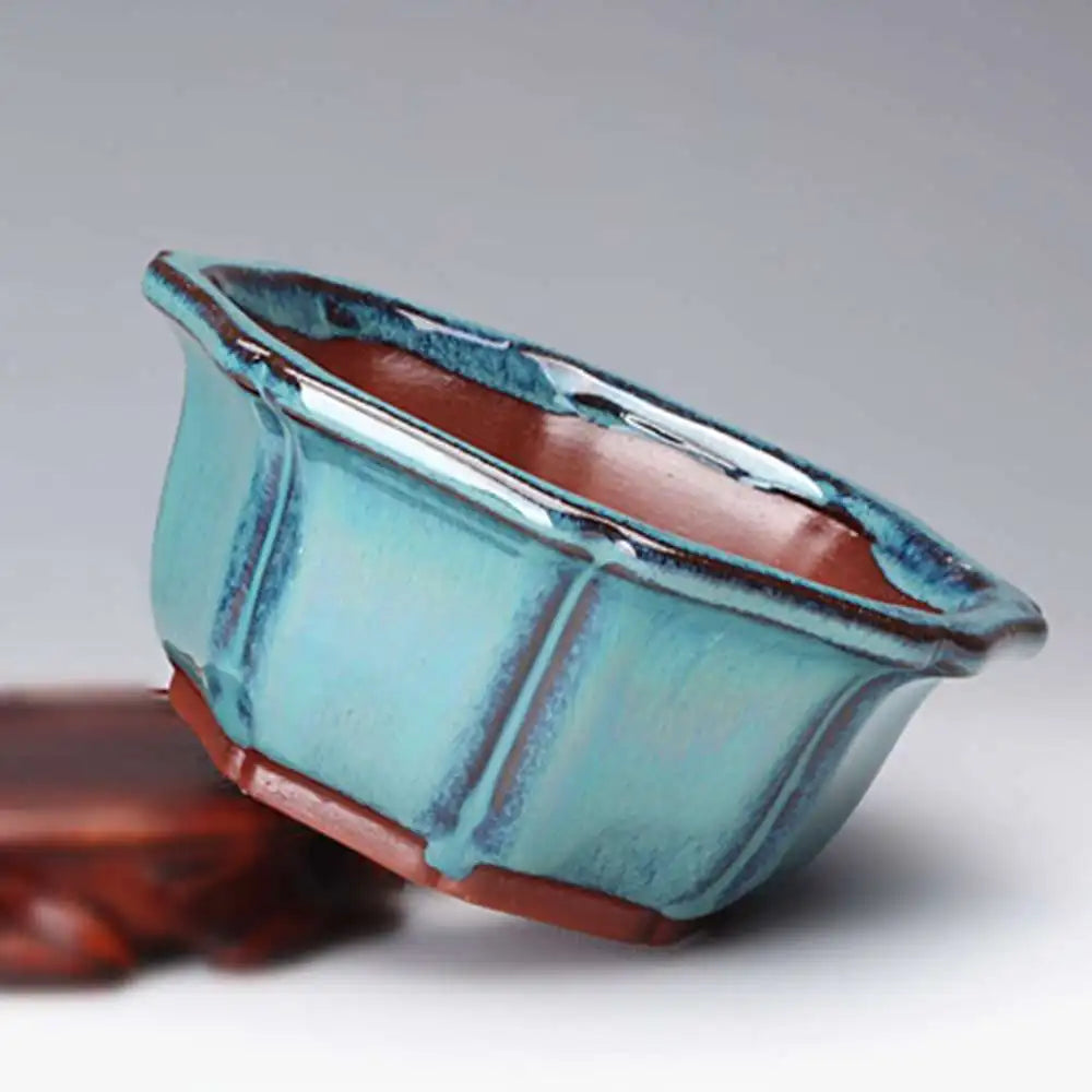 Chinese Style Bonsai Pot – Breathable Glazed Stoneware Planter with Drainage