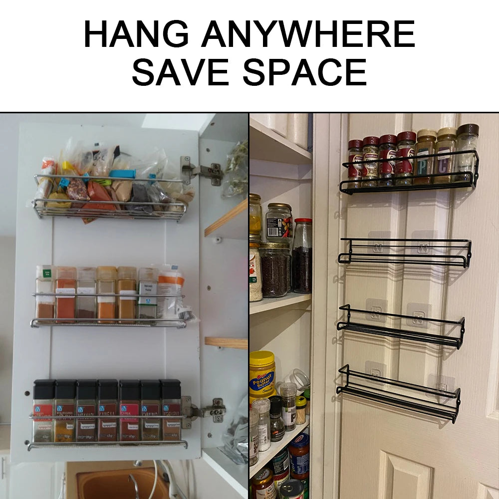 Metal Hanging Spice Rack — Wall-Mount, Drill or Adhesive, Set of 2