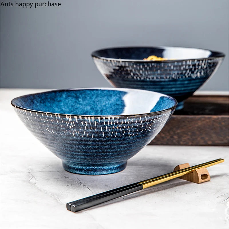 Blue Ceramic Noodle & Salad Bowl — Decorative Tableware