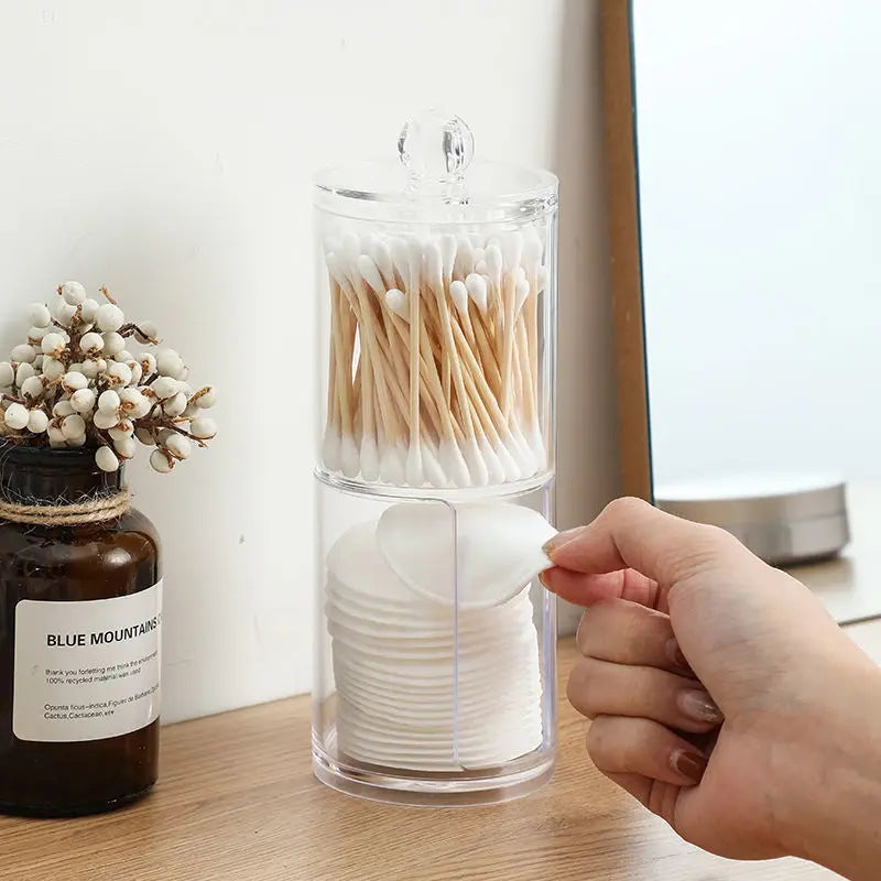 Clear Plastic Makeup Organizer Box with Lid — Cotton Swab & Pad Holder