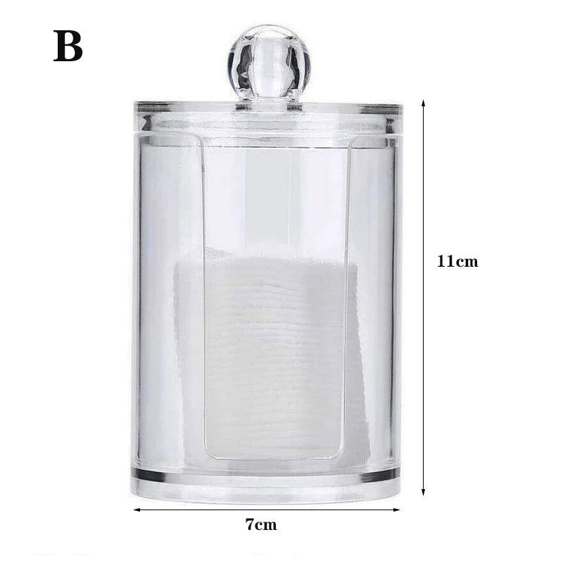 Clear Plastic Makeup Organizer Box with Lid — Cotton Swab & Pad Holder