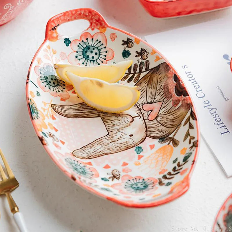 Hand-Painted Rabbit Ceramic Bowl — Underglaze, for Soup, Noodles & Salad