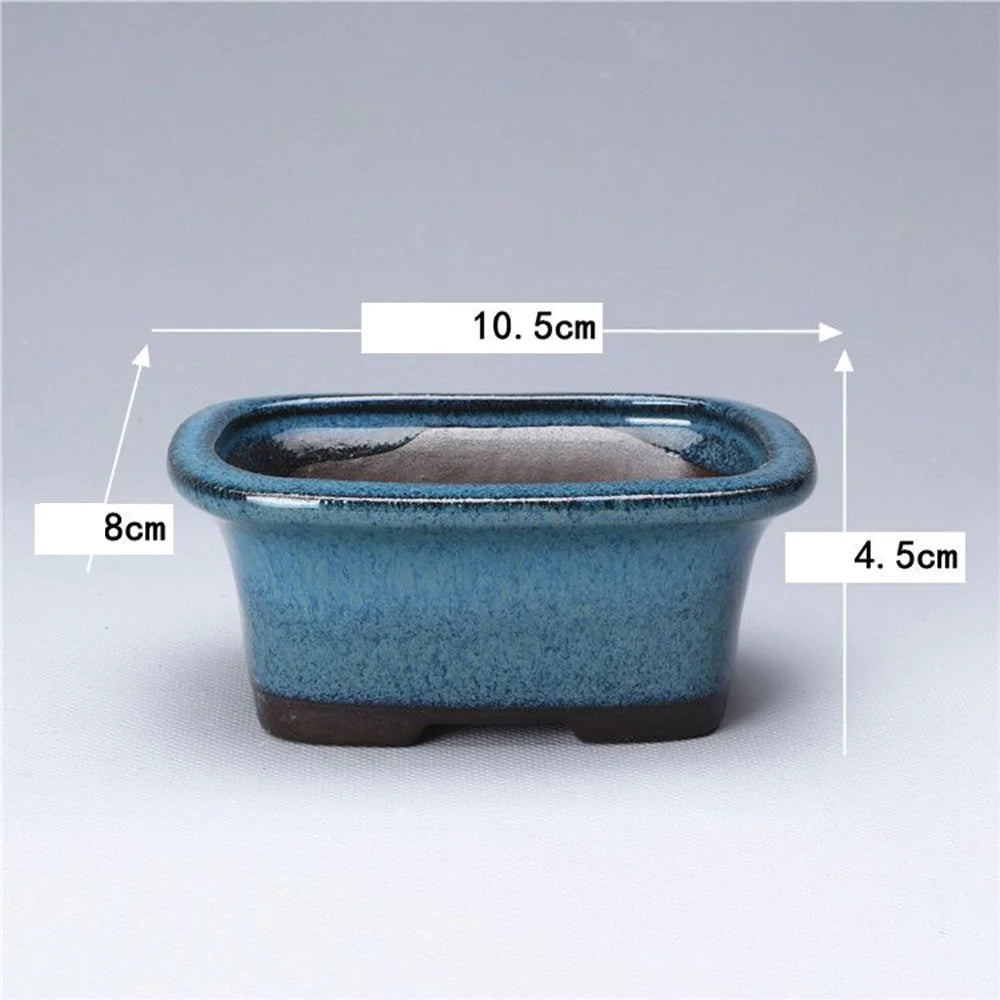 Chinese Style Bonsai Pot – Breathable Glazed Stoneware Planter with Drainage