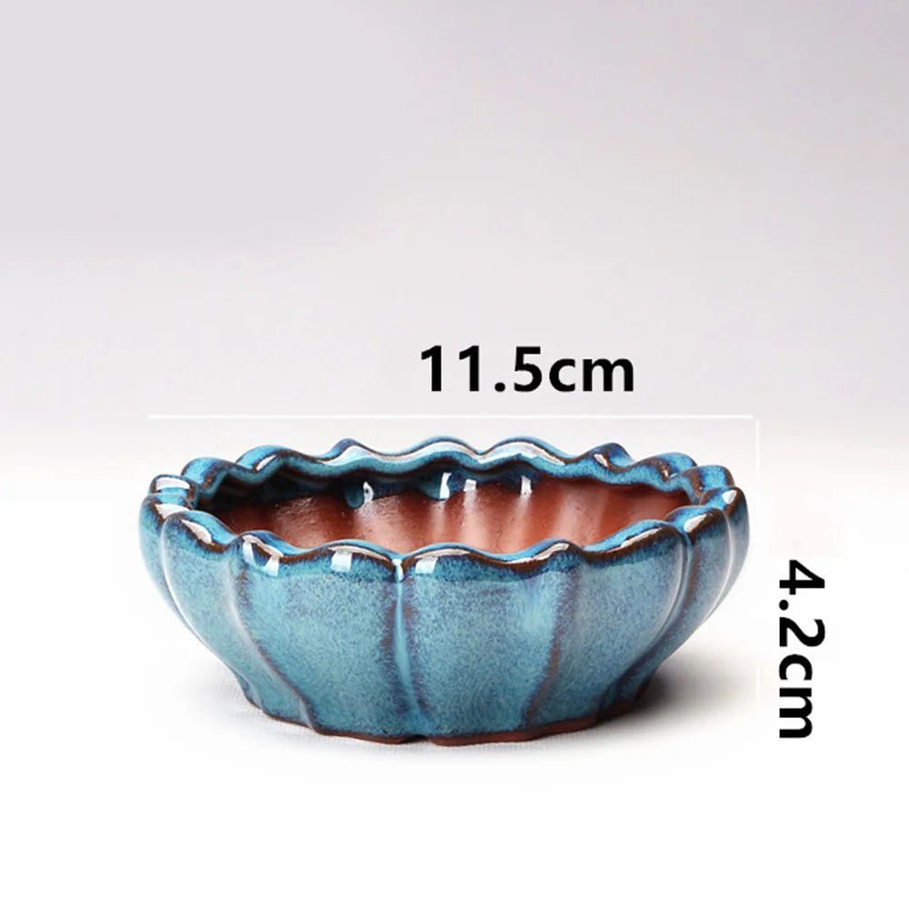 Chinese Style Bonsai Pot – Breathable Glazed Stoneware Planter with Drainage