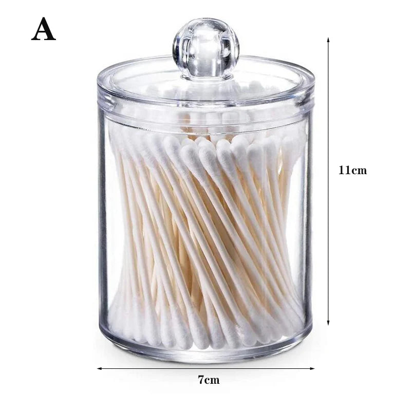 Clear Plastic Makeup Organizer Box with Lid — Cotton Swab & Pad Holder