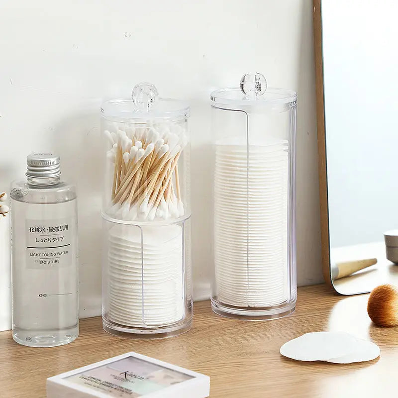 Clear Plastic Makeup Organizer Box with Lid — Cotton Swab & Pad Holder
