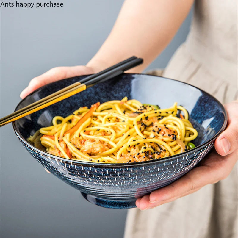Blue Ceramic Noodle & Salad Bowl — Decorative Tableware