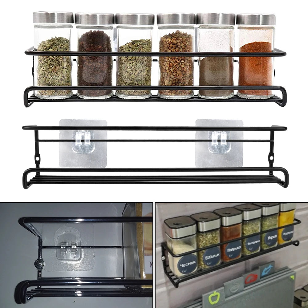 Metal Hanging Spice Rack — Wall-Mount, Drill or Adhesive, Set of 2