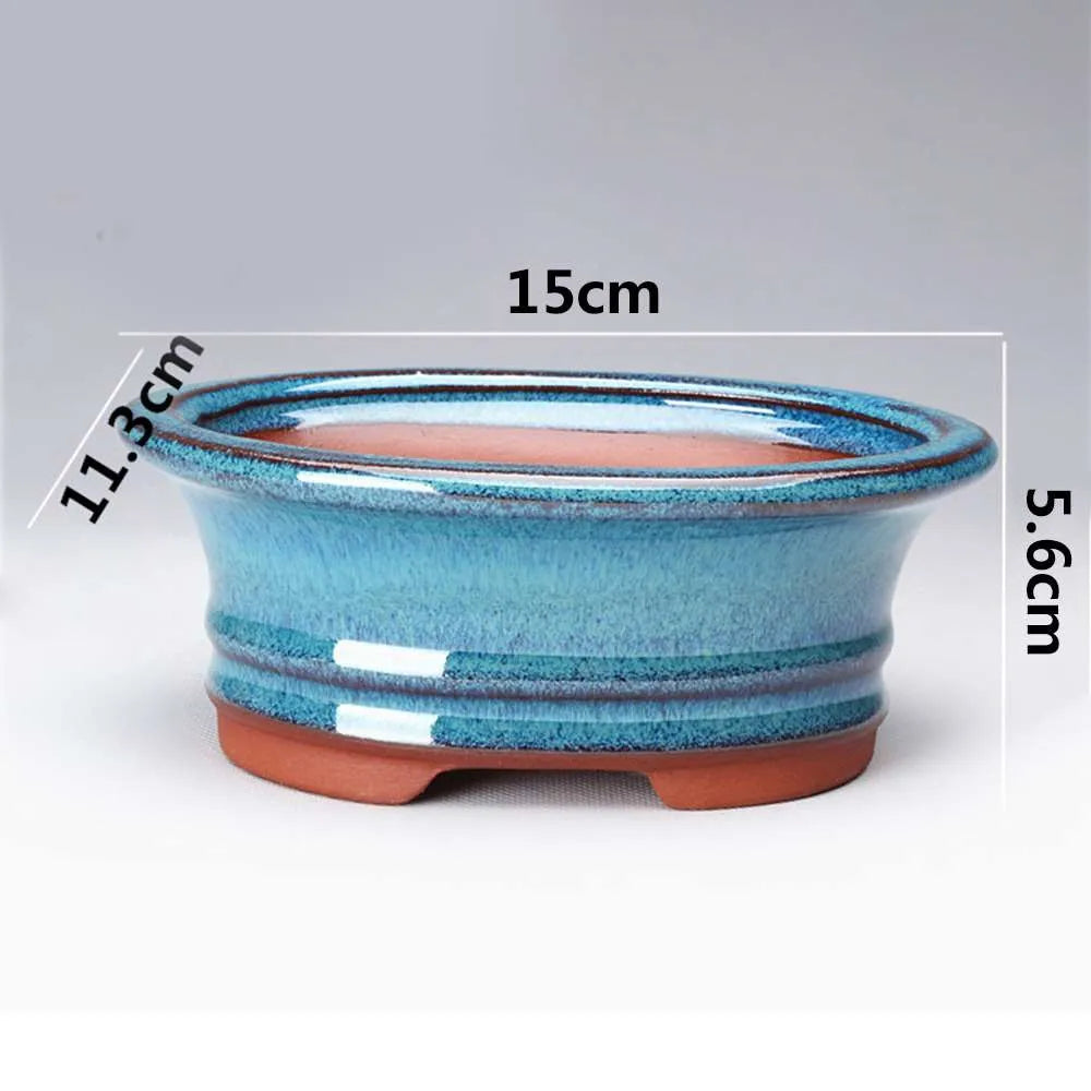 Chinese Style Bonsai Pot – Breathable Glazed Stoneware Planter with Drainage