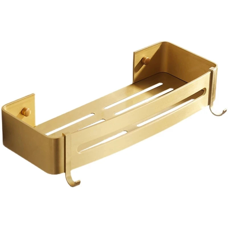 Triple-Tier Brushed Gold Aluminum Corner Shelf — Wall-Mounted Shower Organizer