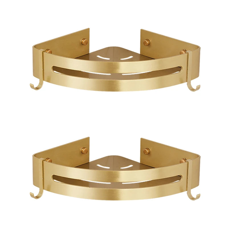 Triple-Tier Brushed Gold Aluminum Corner Shelf — Wall-Mounted Shower Organizer