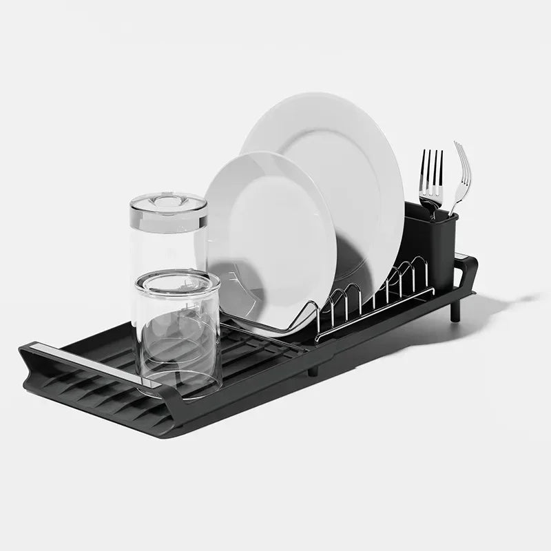 Expandable Small Dish Drainer Rack — with Removable Cutlery Holder