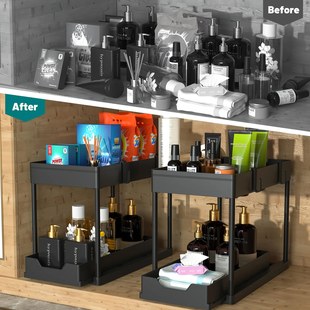 2-Tier Under Sink Organizer with Hooks & Cup Holder