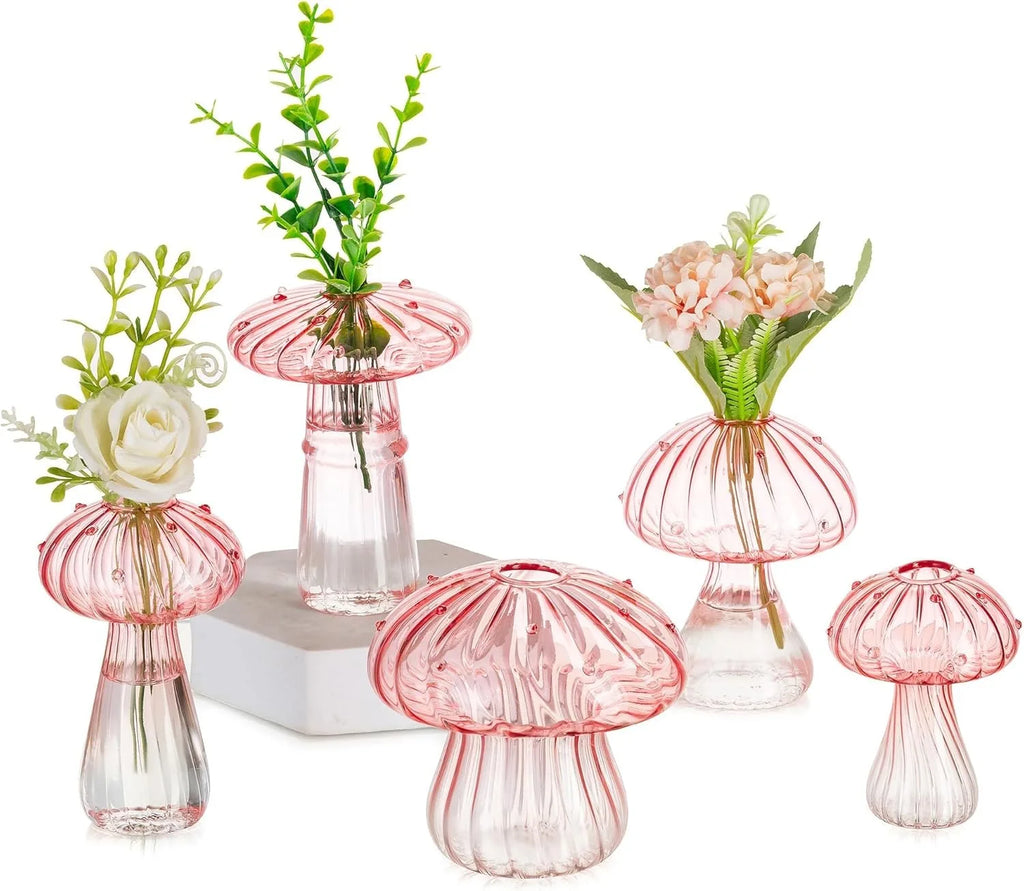 Colourful Mushroom Glass Vase — Set of 5 Hydroponic Flower Pots