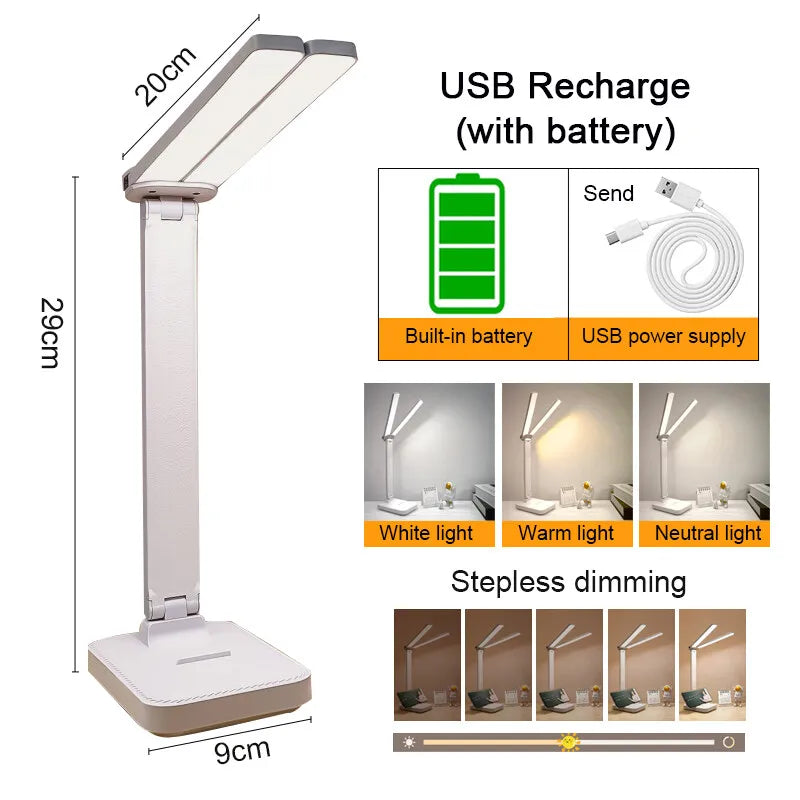 Foldable USB Rechargeable Desk Lamp — Touch Dimming, 3 Colour Modes