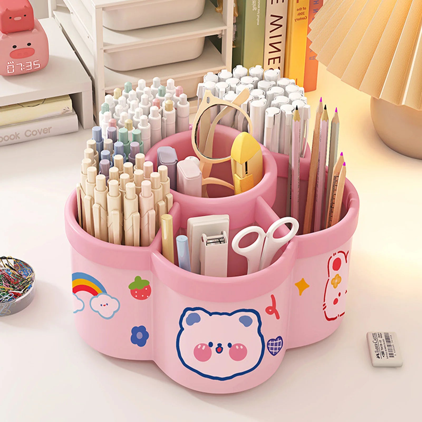 Rotating Plastic Pen Holder — 360° Desktop Organizer, 15.5 × 10 cm