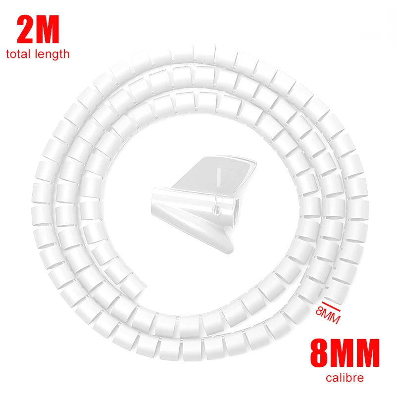 2M Flexible Cable Management Sleeve — PE Spiral Wire Wrap