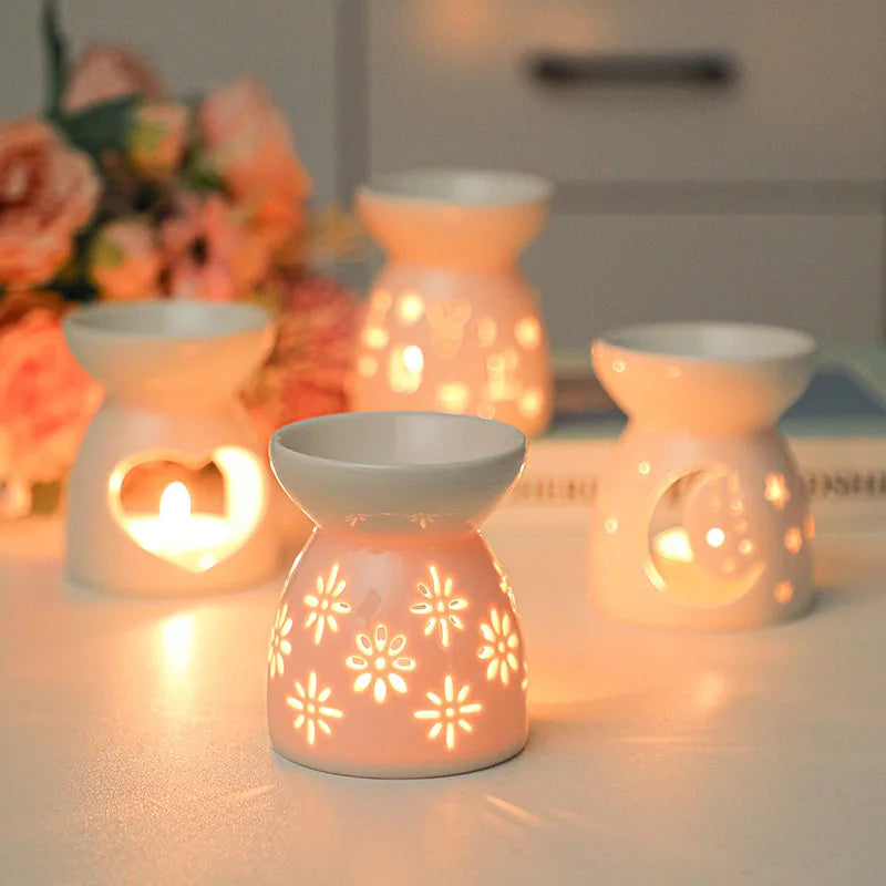 White Ceramic Incense & Essential Oil Burner — Candle Heating Aromatherapy Holder