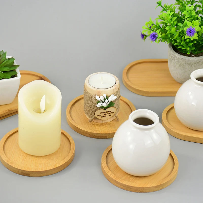 Bamboo Wood Saucer Tray — Multi-Use Plate for Plants, Candles & Cups