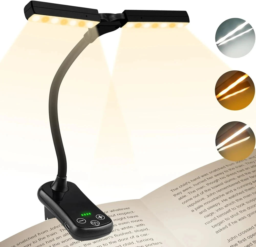 Dual-Head Touch Reading Light — Wide Illumination, USB Rechargeable