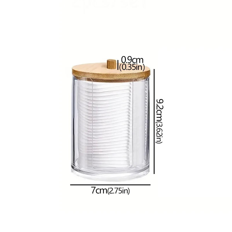 Acrylic Cotton Pad & Swab Dispenser with Bamboo Lid — Stackable Bathroom Jar