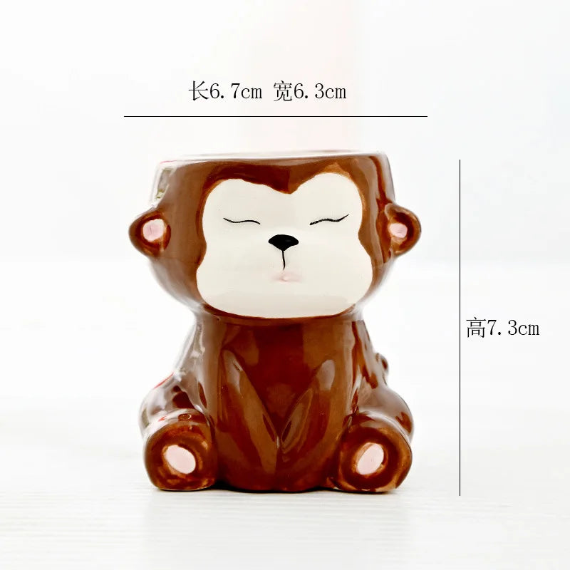 Cartoon Animal Ceramic Flower Pot – Cute Dog & Tiger Desktop Planter