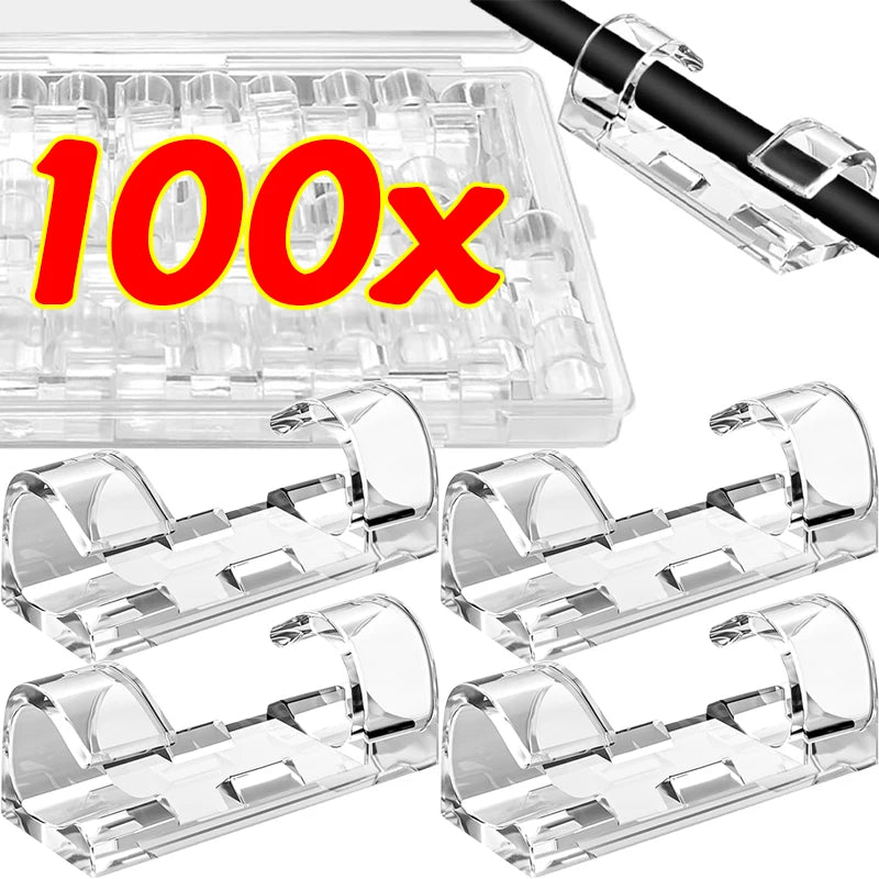 Transparent Plastic Cable Clips — Cord Holder for Home & Office