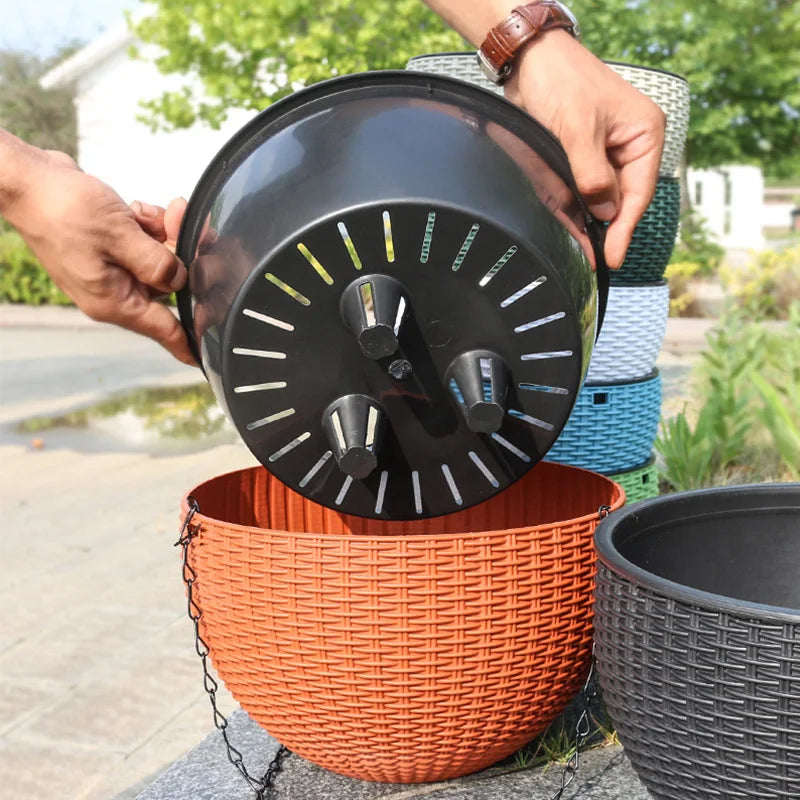 Hanging Hanging Plastic Flower Pot European Style Honeycomb Pattern Imitation Rattan Flower Pot Hanging Indoor Hanging Basket