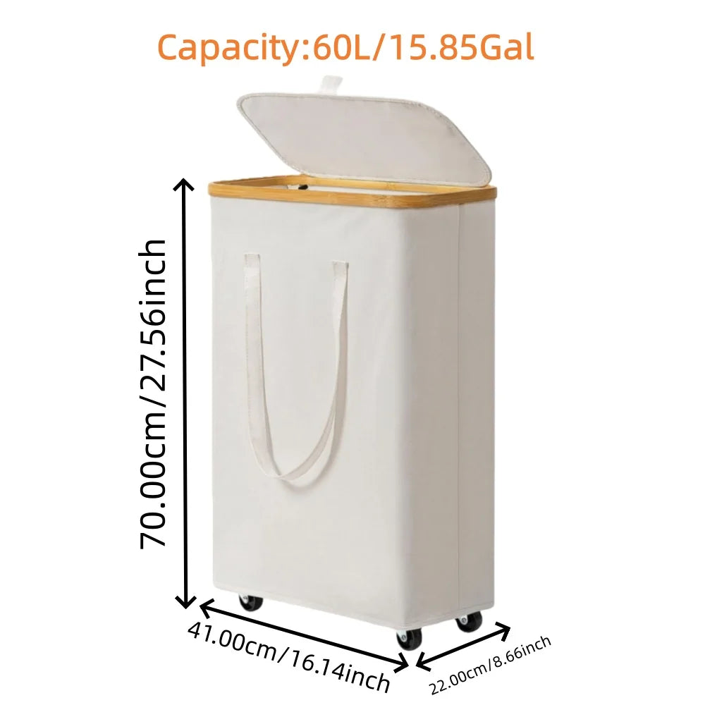 Foldable Laundry Basket with Wheels & Detachable Liner