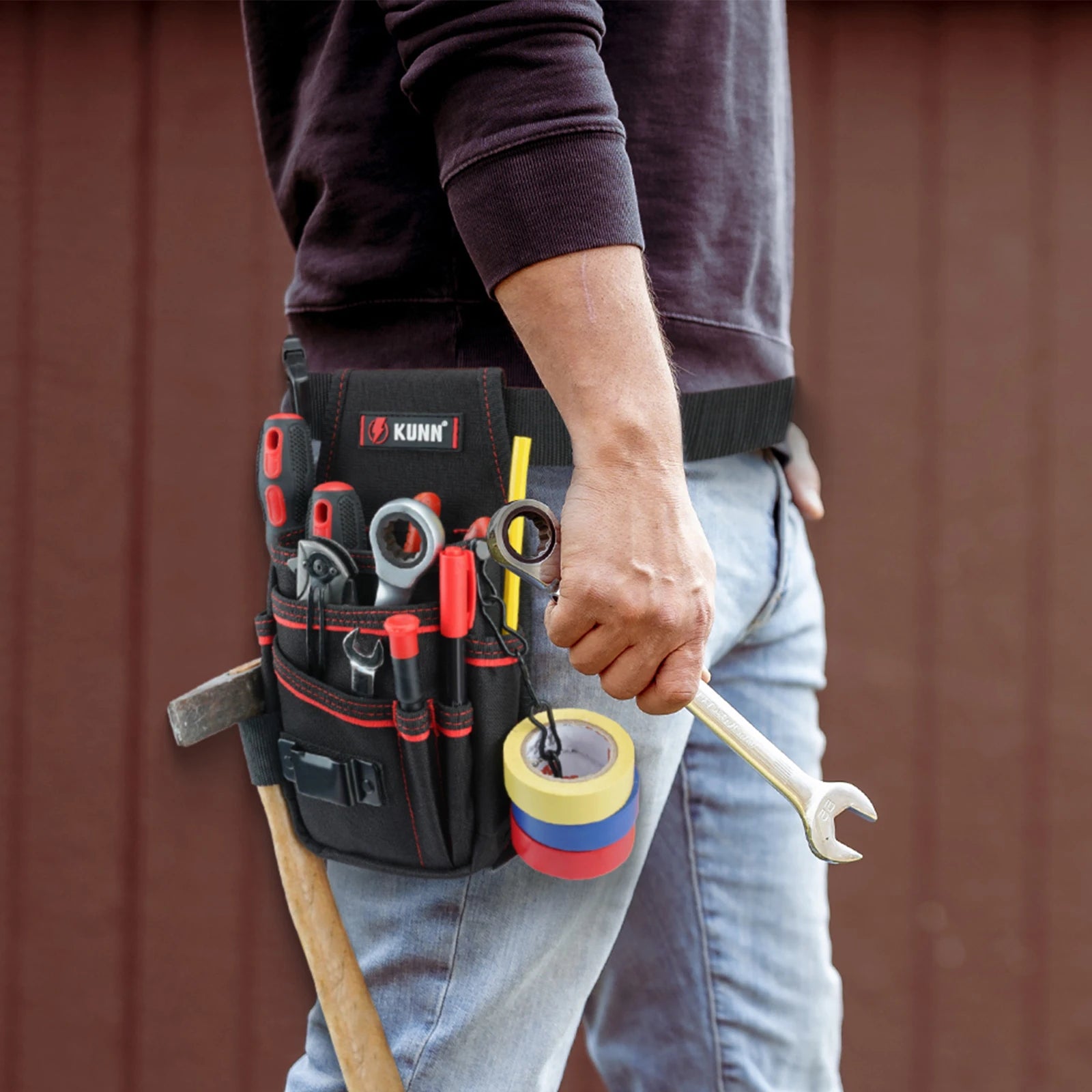 7-Pocket Electrician Tool Pouch with Belt Clip – Heavy Duty Nylon Organizer for HVAC & Trades