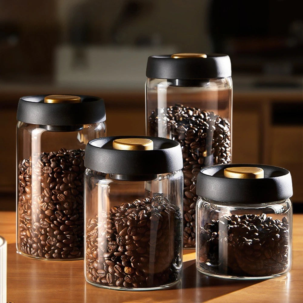 Vacuum-Pump Glass Coffee Storage Jar — Airtight, Minimalist Design