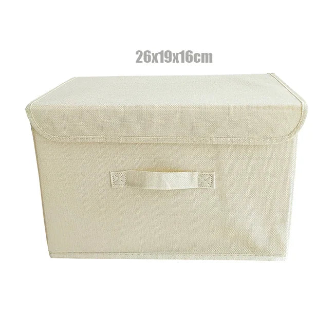 Foldable Cotton Linen Storage Basket with Lid