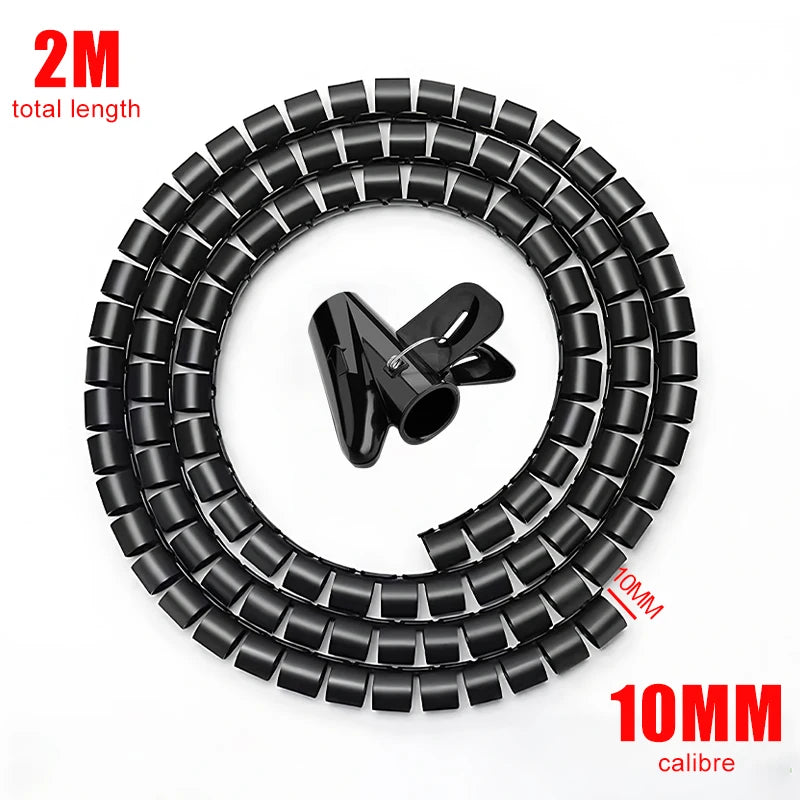 2M Flexible Cable Management Sleeve — PE Spiral Wire Wrap
