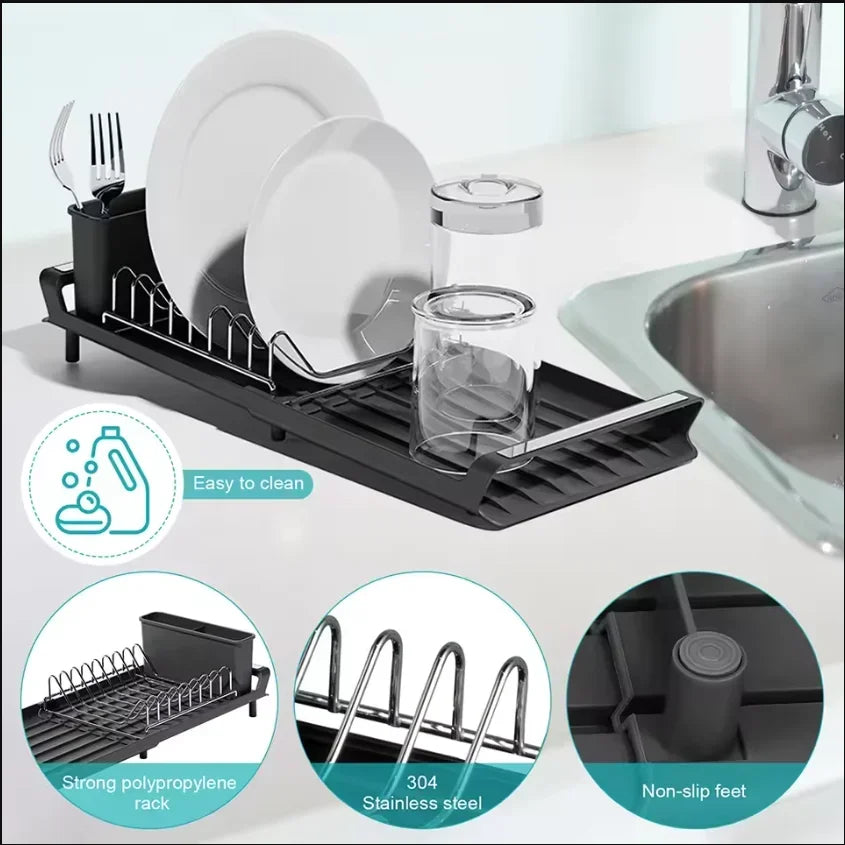 Expandable Small Dish Drainer Rack — with Removable Cutlery Holder